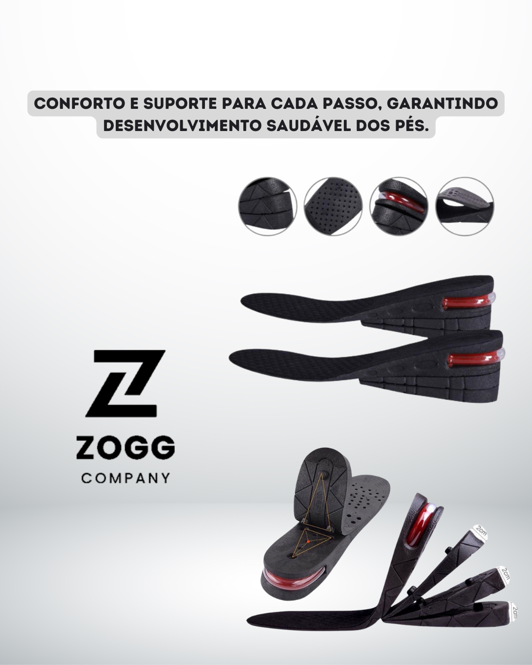 Palmilha invisível para aumento de altura, 3-9cm